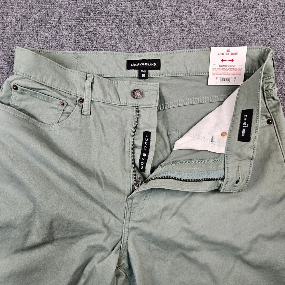 $99 Lucky Brand 410 Athletic Straight Pants Mens 33x30  Green Advanced Stretch